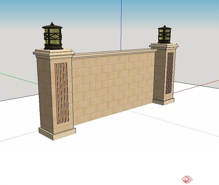 欧式风格详细围墙设计su模型(3)