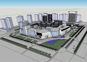 现代城市商业办公综合建筑体设计SU(草图大师)模型