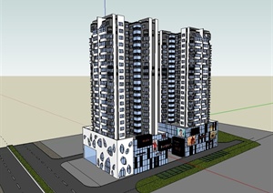 现代风格高层商业住宅建筑楼设计SU(草图大师)模型