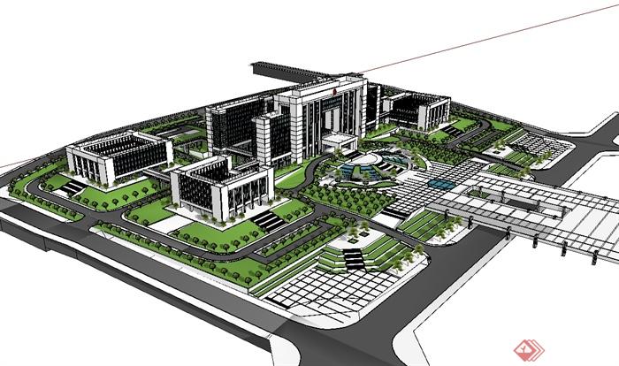 某现代风格政府办公楼群建筑设计su模型(2)