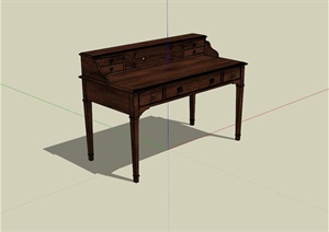 某现代中式风格写字桌设计SU(草图大师)模型