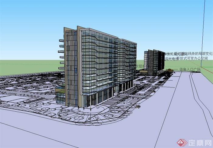 现代风格小高层办公大楼设计su模型(2)