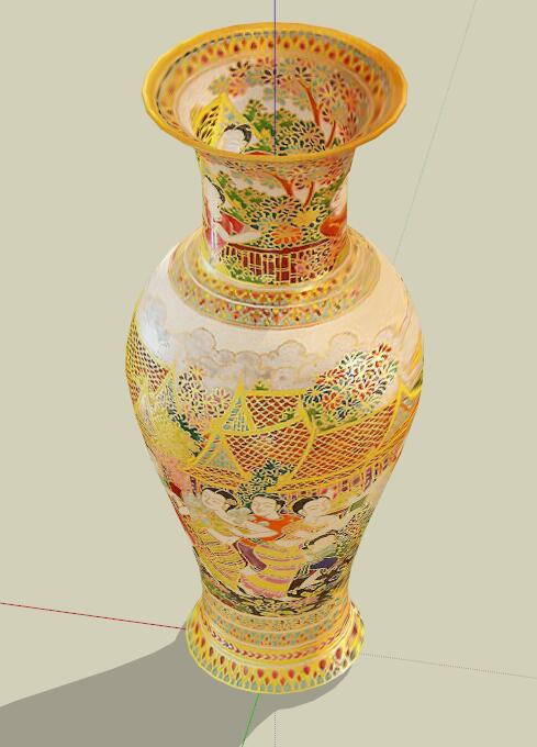 中式彩绘花瓶装饰瓶su模型