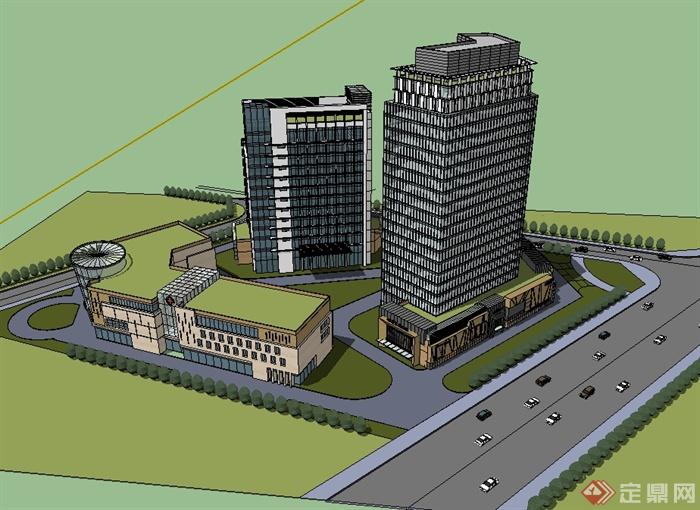 现代风格商业办公楼及医院建筑设计su模型(2)