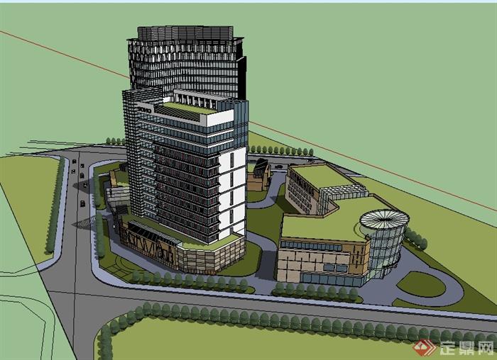 现代风格商业办公楼及医院建筑设计su模型(4)