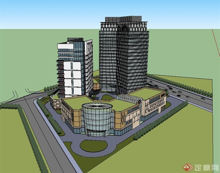 现代风格商业办公楼及医院建筑设计su模型(3)