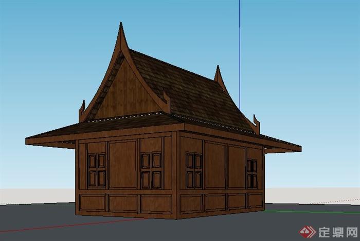 泰式风格住宅小屋建筑设计su模型(3)