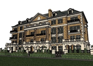 欧式风格4层花园洋房住宅楼建筑设计SU(草图大师)模型