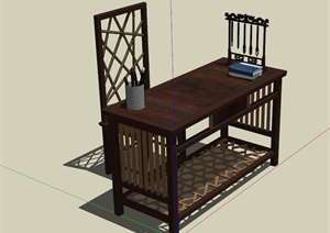 中式书桌及椅子设计SU(草图大师)模型