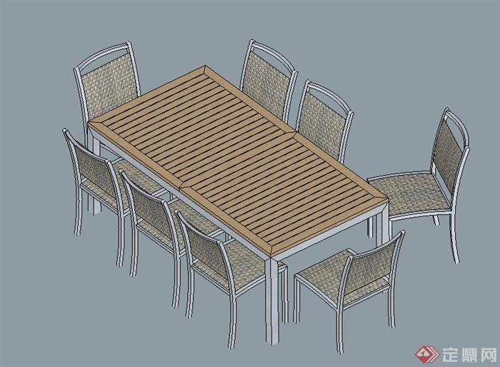 现代风格8人座餐桌椅设计su模型(1)