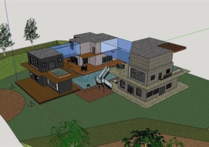 现代独栋完整详细的别墅建筑设计SU(草图大师)模型