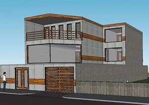 现代风格平顶三层别墅住宅建筑设计SU(草图大师)模型