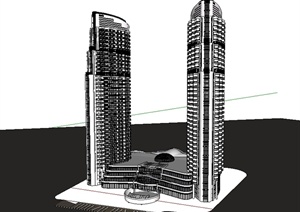 现代风格高层双塔办公楼建筑楼设计SU(草图大师)模型