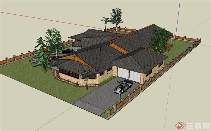 美式大别墅建筑设计su模型(2)