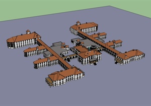 欧式小办公建筑楼群设计SU(草图大师)模型