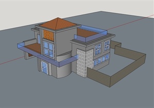 现代独栋别墅详细楼建筑设计SU(草图大师)模型
