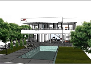 现代风格两层独栋别墅建筑楼设计SU(草图大师)模型