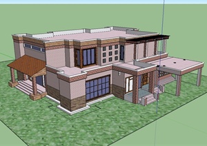 现代风格详细独栋别墅住宅建筑楼设计SU(草图大师)模型