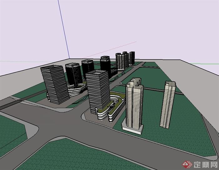 某现代风格商业写字楼综合建筑设计su模型(3)