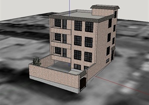 欧式风格多层独栋公寓建筑楼设计SU(草图大师)模型