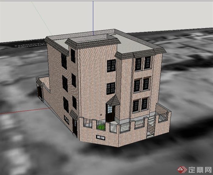 欧式风格多层独栋公寓建筑楼设计su模型(3)