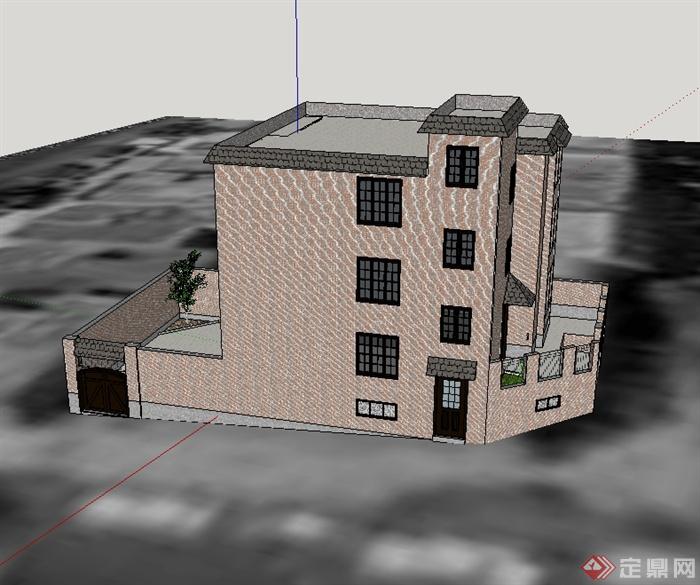 欧式风格多层独栋公寓建筑楼设计su模型(2)