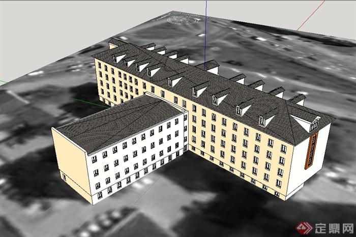 欧式风格详细多层公寓楼建筑设计su模型(2)