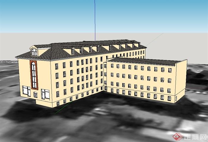 欧式风格详细多层公寓楼建筑设计su模型(3)