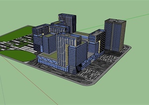 现代风格企业总部办公楼概念设计SU(草图大师)模型