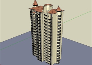 西班牙风格详细高层住宅楼设计SU(草图大师)模型