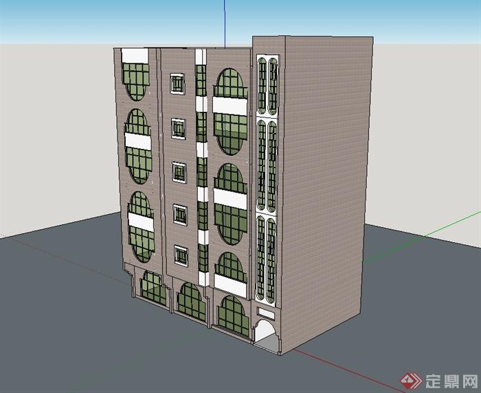 现代风格多层公寓建筑楼设计su模型(1)