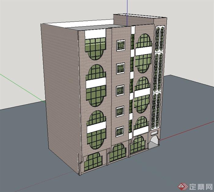 现代风格多层公寓建筑楼设计su模型(2)
