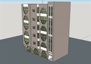 现代风格多层公寓建筑楼设计SU(草图大师)模型