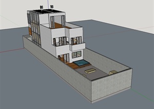 某现代风格详细独栋别墅楼建筑设计SU(草图大师)模型