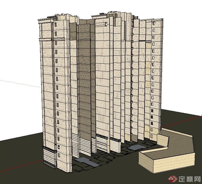 新古典风格小区高层居住建筑SU模型(2)