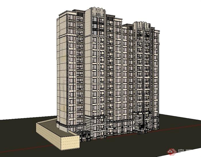 新古典风格小区高层居住建筑SU模型(3)