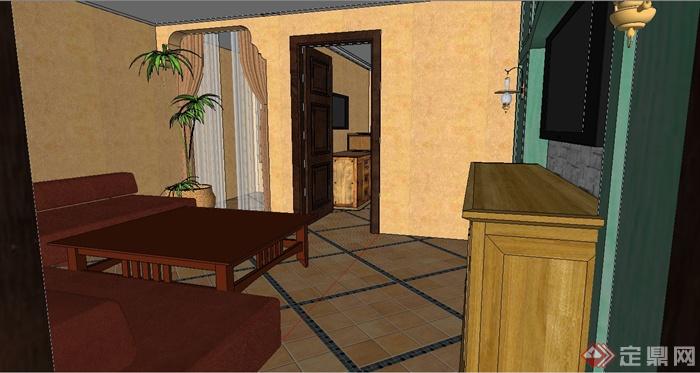 地中海风格详细室内家装空间设计su模型(3)