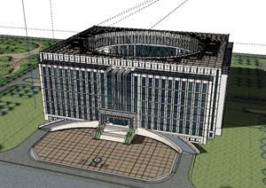 现代风格政府办公楼8层建筑SU(草图大师)模型
