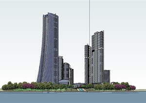 现代风格高层小区建筑及景观设计SU(草图大师)模型