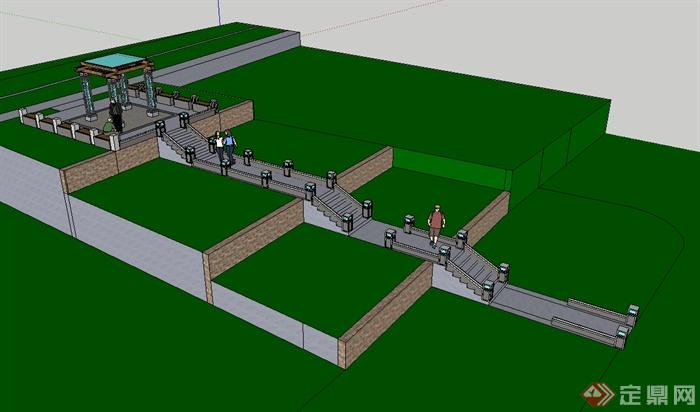 某现代风格休闲廊架及楼梯设计SU模型(3)