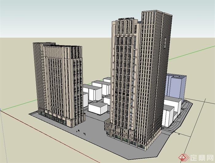 某现代风格详细精致商业办公大厦建筑设计su模型(3)