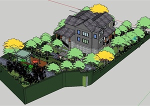 某欧式风格别墅建筑及庭院景观设计SU(草图大师)模型