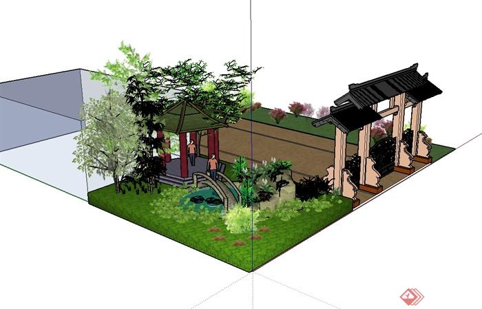 古典中式风格小庭院设计SU模型(2)
