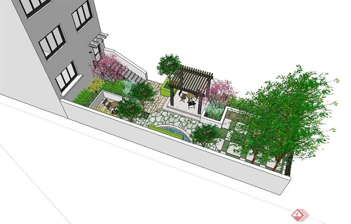 现代风格别墅住宅庭院设计SU模型(3)