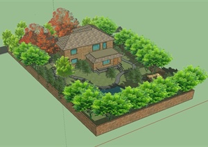 某美式风格别墅庭院设计SU(草图大师)模型