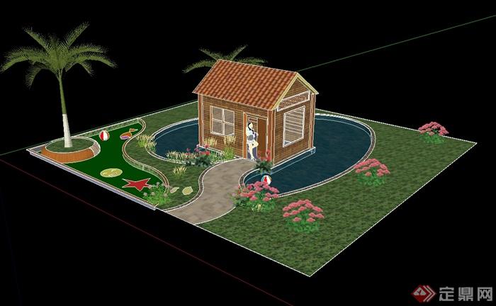 某欧式风格小屋庭院设计SU模型(1)
