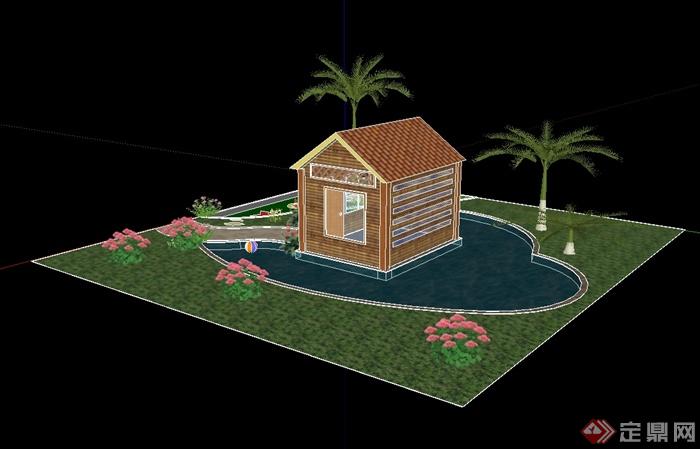 某欧式风格小屋庭院设计SU模型(3)