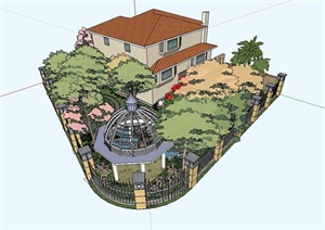 欧式风格别墅建筑及庭院设计SU(草图大师)模型
