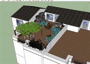 某现代风格住宅屋顶花园庭院设计SU(草图大师)模型