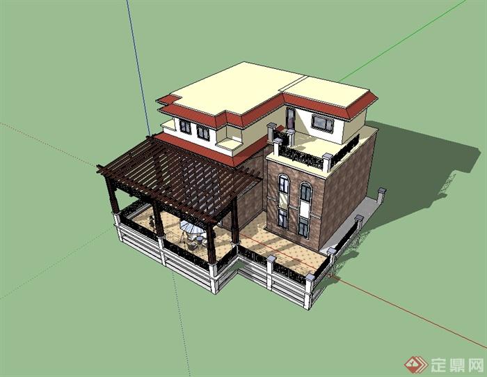 某欧式风格别墅及阳台设计SU模型(1)